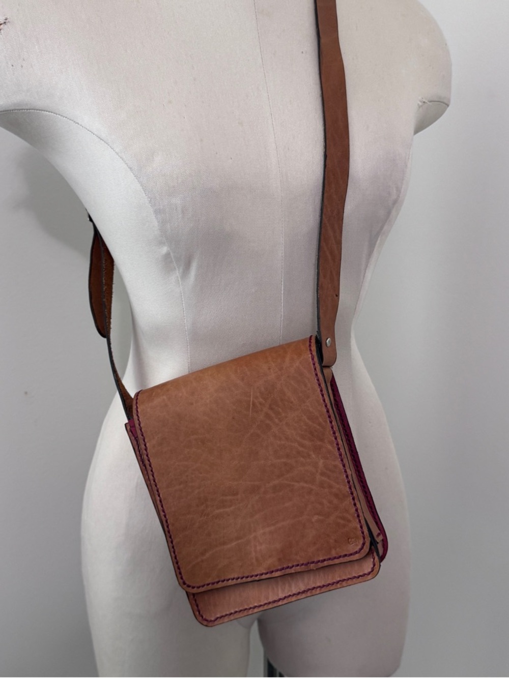Handmade Brown Leather Crossbody Bag Handbag Adjustable Strap Western Bohemian